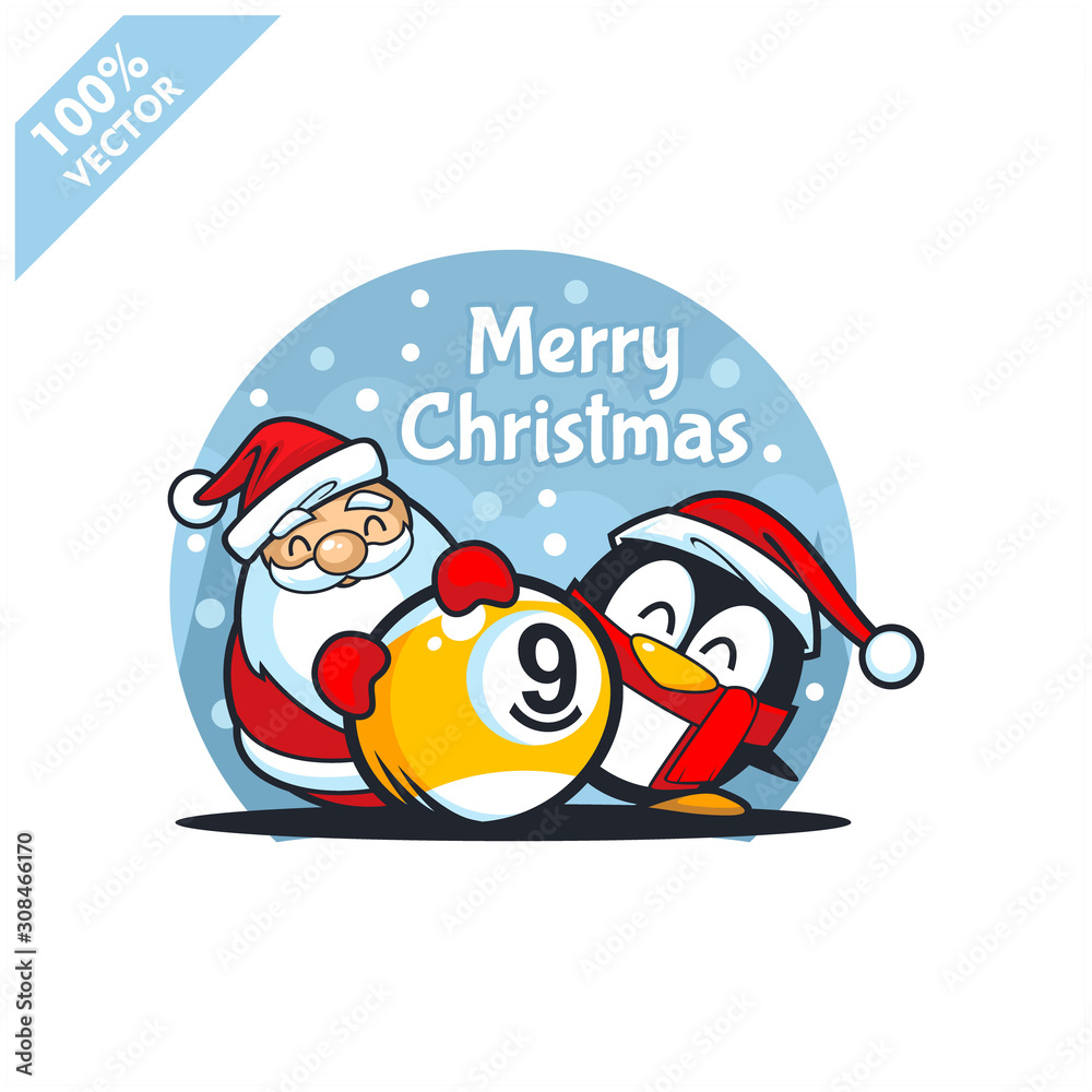 Billiard 9 ball with santa claus christmas theme logo vector Billiard 9 ball with santa claus christmas theme logo vector