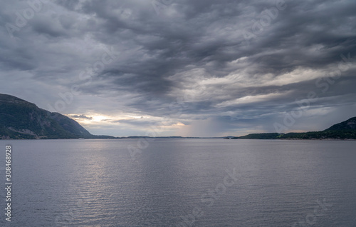 rain approaching on fjord  Molde  Norway