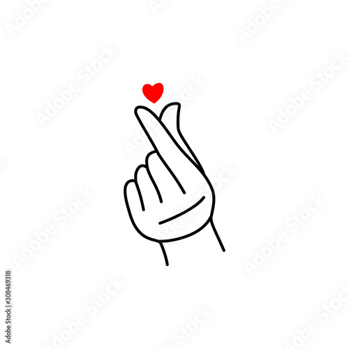 Korean love symbol mini heart. Vector Illustration of a female hand of a love symbol in a minimalist linear trend style.