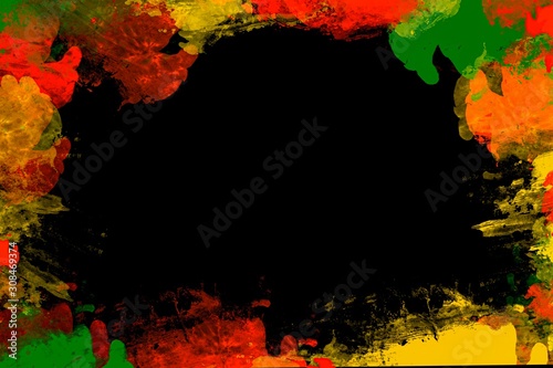 Green yellow red leaf on copy space background ,reggae background photo