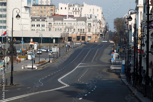 Bild auf Leinwand Empty Svetlanskaya street in Vladivostok