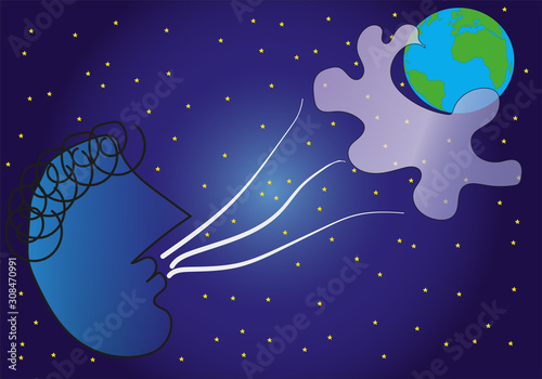 Luna expulsando la contaminación hacia el planeta tierra.