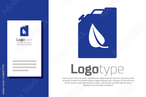 Blue Bio fuel canister icon isolated on white background. Eco bio and barrel. Green environment and recycle. Logo design template element. Vector Illustration