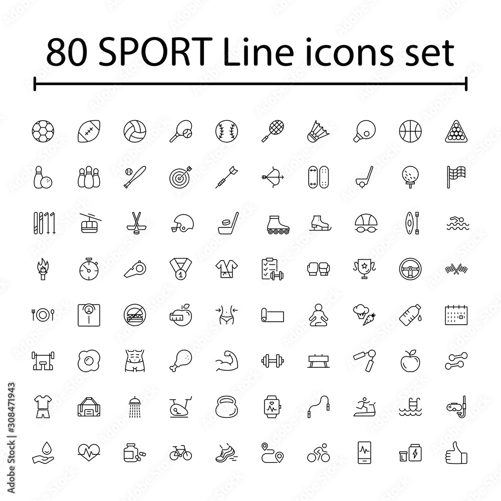 SPORT vs FITNESS line thin icons set. Vector illustrations collection EPS10. SPORT vs FITNESS line thin icons set. Vector illustrations collection EPS10.