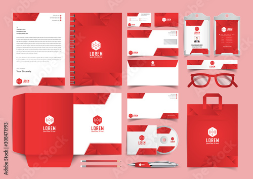 Red professional business branding stationery set