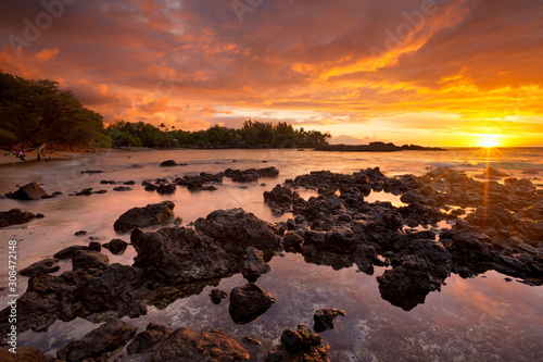 Sunset at Waialea Beach or Beach 69, Big Island Hawaii, USA © sara_winter