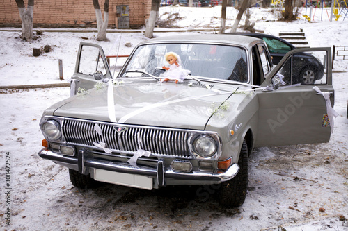 RUSSIA, SAMARA: 09 December 2019. Wedding retro car GAZ 24