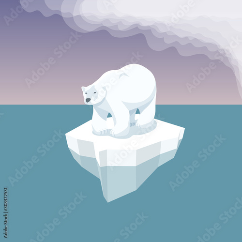 White Bear With Plastic Garbage In The Water
