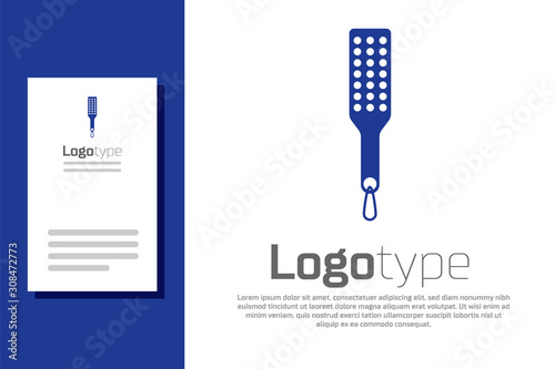 Blue Spanking paddle icon isolated on white background. Fetish accessory. Sex toy for adult. Logo design template element. Vector Illustration