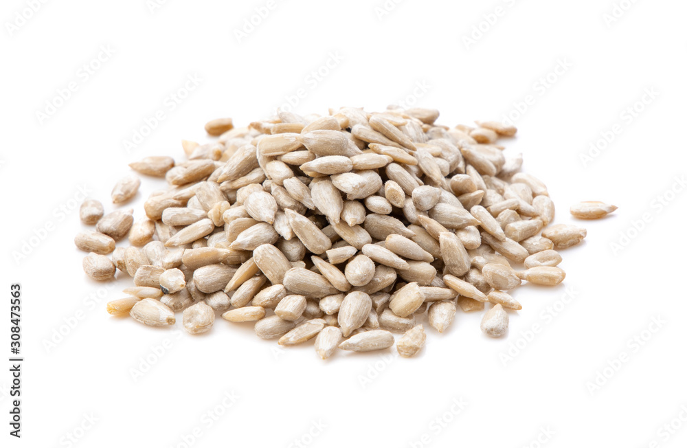 Peeled Sunflower seeds isolated on white background Peeled Sunflower seeds isolated on white background