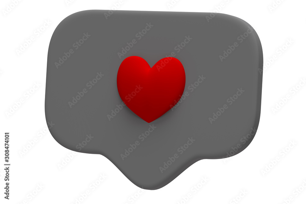 Like red heart icon on a grey pin isolated on white background. Social media Like symbol. 3d rendering Like red heart icon on a grey pin isolated on white background. Social media Like symbol. 3d rendering