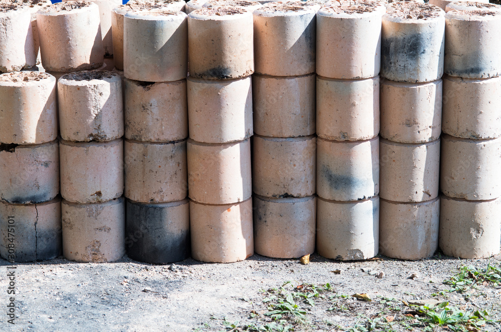 Stacked Yeontan, burnt briquettes used in yard. Stacked Yeontan, burnt briquettes used in yard.