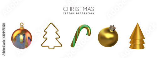 Gold christmas isolated 3d ornament set