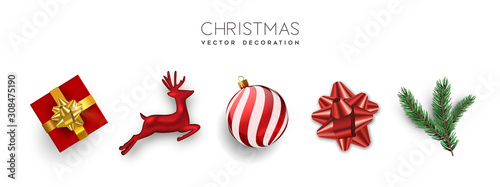 Red christmas set 3d holiday object isolated