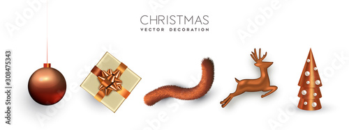 Copper christmas set 3d holiday object isolated