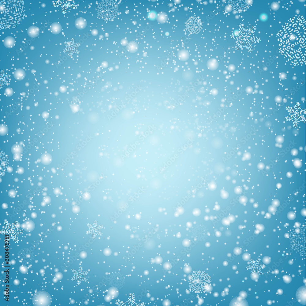 Fototapeta premium Winter Poster With Snow And Blue Background