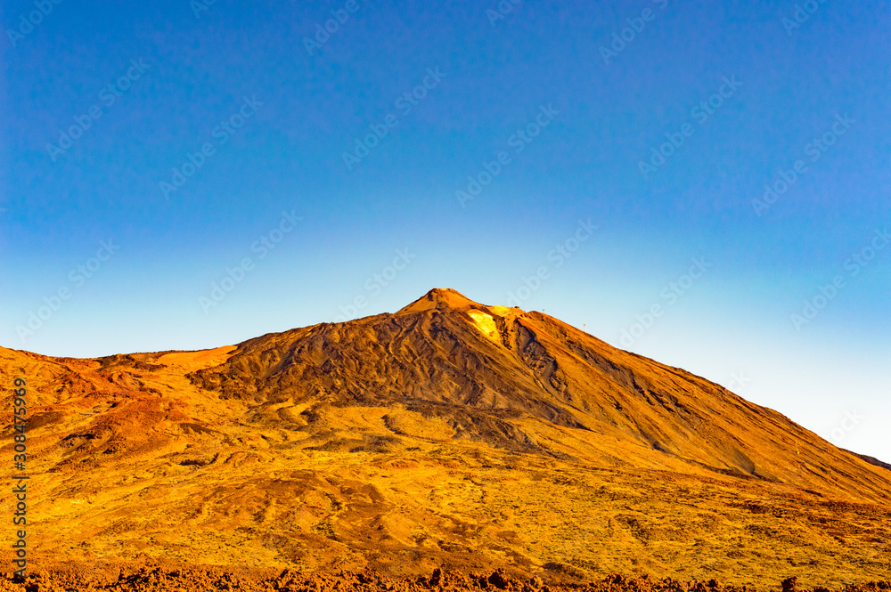 Highest Peak On A Sunny And Very Clear Day In El Teide National Park. April 13, 2019. Santa Cruz De Tenerife Spain Africa. Travel Tourism Street Photography.