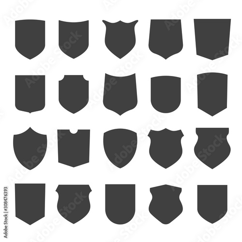 Shield silhouette collection. Set of  heraldic shields, security black labels. 