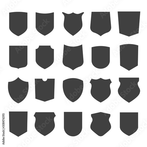 Shield silhouette collection. Set of heraldic shields, security black labels. 