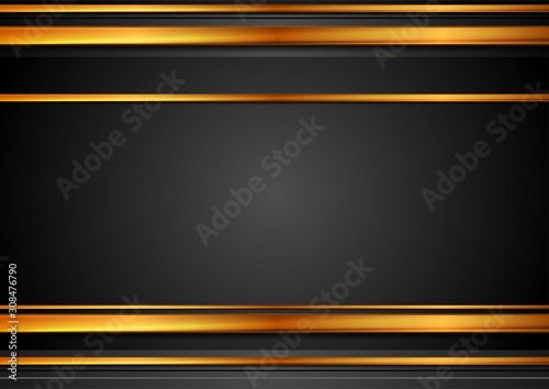 Black and bronze abstract tech corporate background with glossy stripes. Vector minimal design