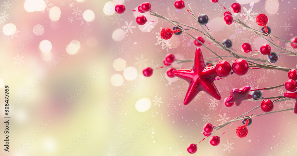 Obraz premium branch of christmas stars and berries