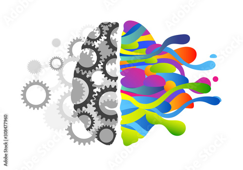 cervello, fantasia, colori, emisferi