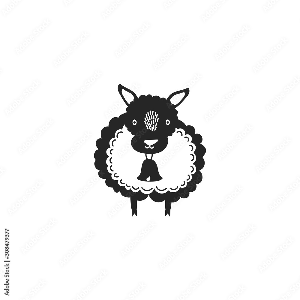 Black icon of lamb. Cute character. Funny animal ringing a bell. Stock  Vector | Adobe Stock