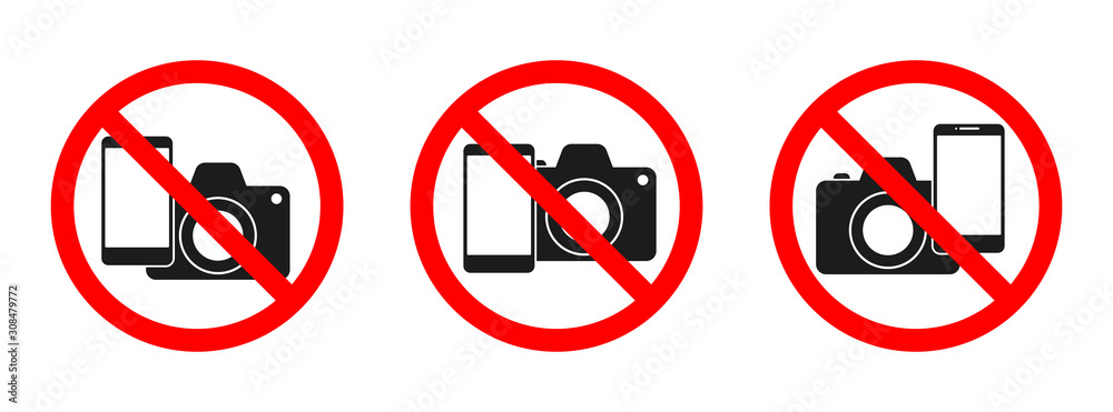 Phone and camera forbidden vector sign. Phone and camera forbidden vector sign.