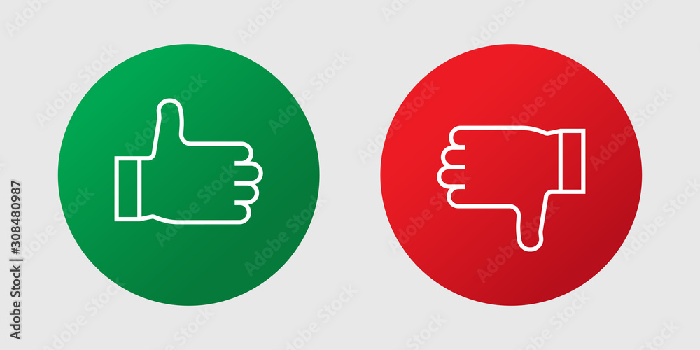 Thumbs up and thumbs down, icons in vector shape Thumbs up and thumbs down, icons in vector shape