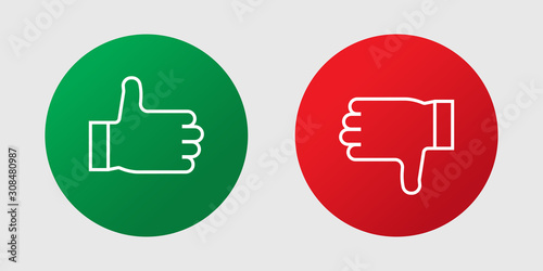 Thumbs up and thumbs down, icons in vector shape