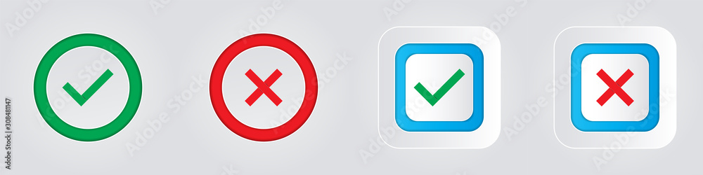 Obraz premium Check marks and crosses on a white background.