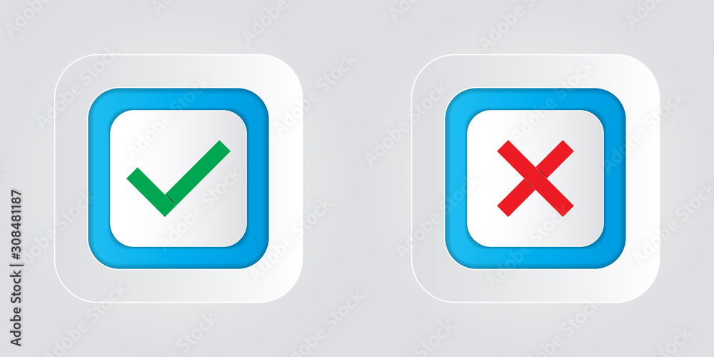 Check marks and crosses on a white background. Check marks and crosses on a white background.
