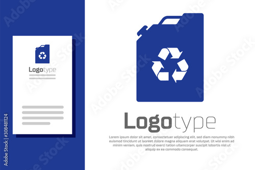 Blue Eco fuel canister icon isolated on white background. Eco bio and barrel. Green environment and recycle. Logo design template element. Vector Illustration
