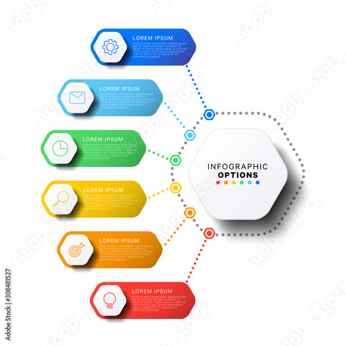 6 steps infographic template with realistic hexagonal elements on white background. company presentation slide template. modern vector info graphic layout design. business process diagram. eps 10