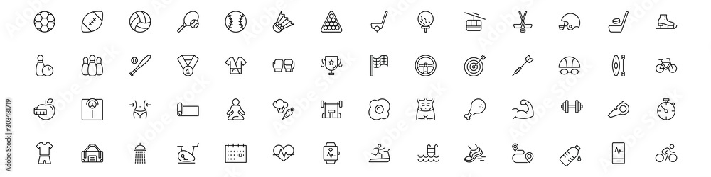 SPORT vs FITNESS line thin icons set. Vector illustrations collection EPS10.