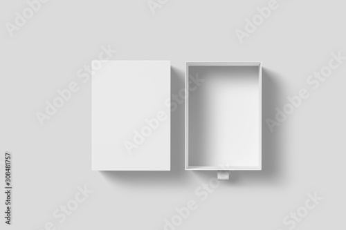 Fototapeta White Cardboard Sliding open Box Mock up on light grey background