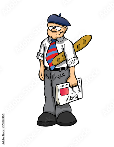 french man with a bagette and newspaper