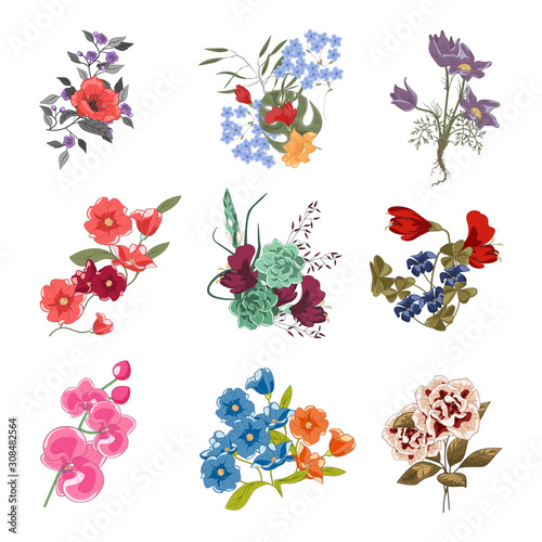 Wallpaper Mural A collection of diverse floral bouquets, different flowers. Torontodigital.ca