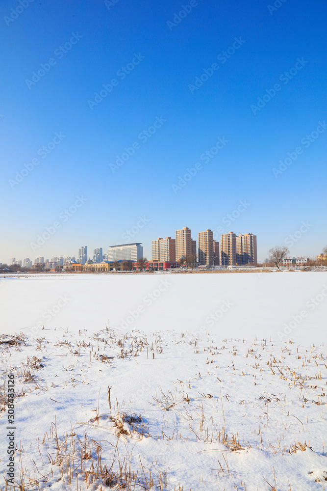 Fototapeta premium City snow scenery in northern China