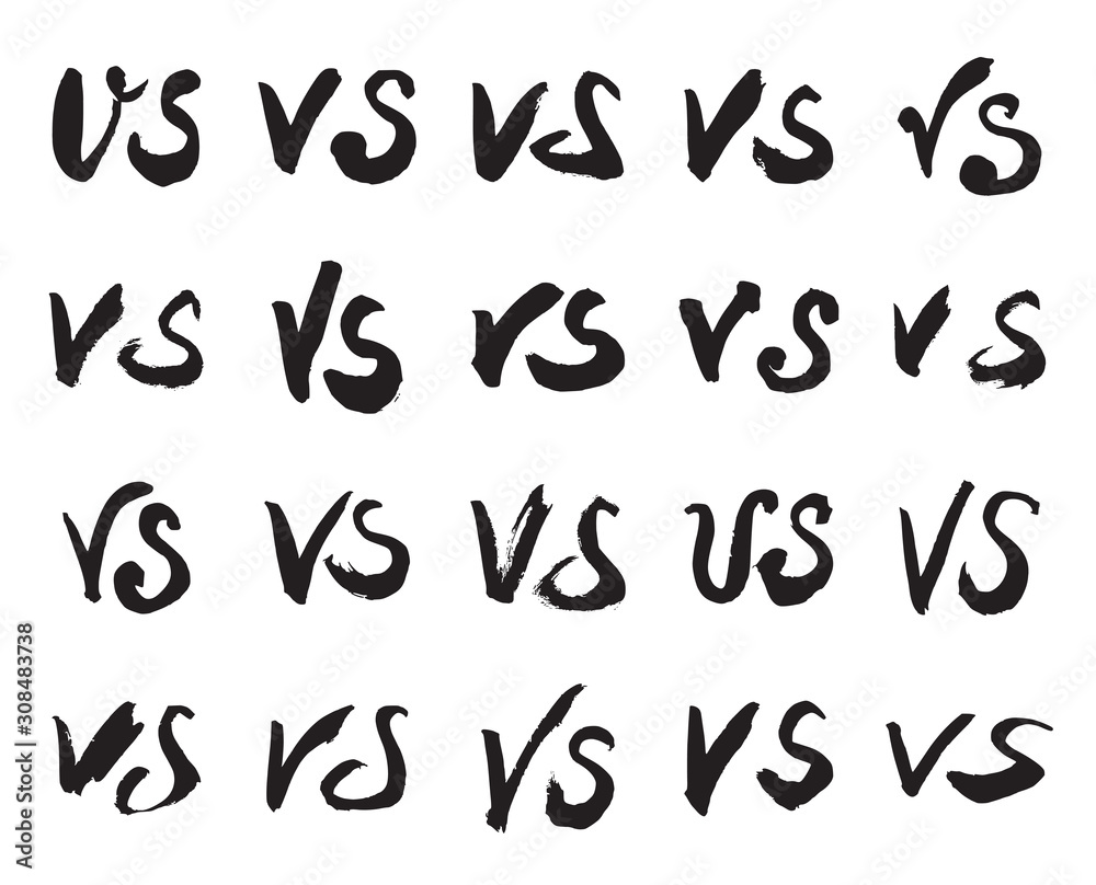Versus Symbols. Collection of 20 Black Hand Painted VS Signs Isolated On a White Background. Vector Illustration Versus Symbols. Collection of 20 Black Hand Painted VS Signs Isolated On a White Background. Vector Illustration