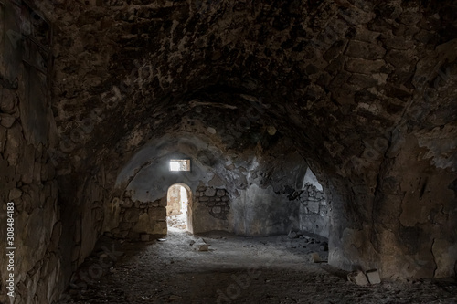 The  ruins of the crusader fortress - Templar - Toron des Chevaliers of the 12th century. Captured and destroyed Salah ad Din. Location near Latrun in Israel