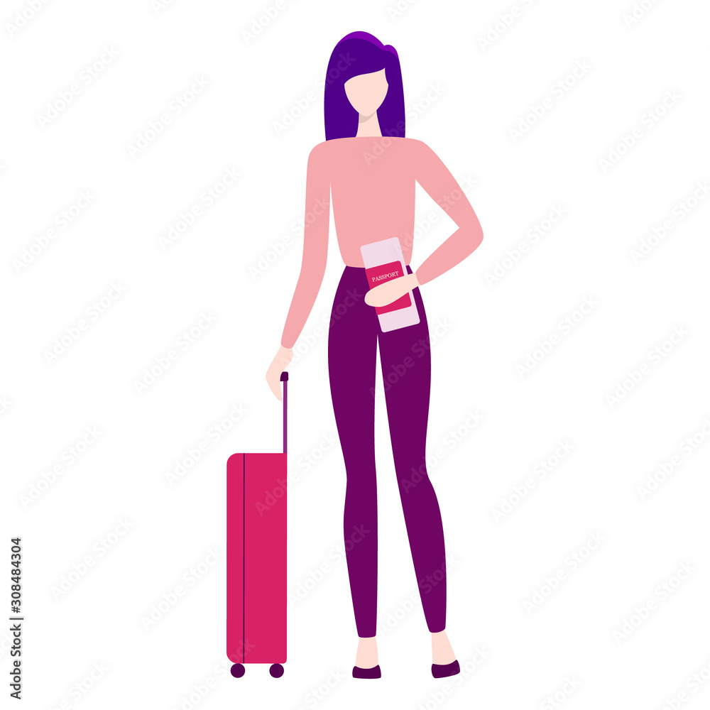 Vector illustration of tourist with laggage and handbag. Vector illustration of tourist with laggage and handbag.