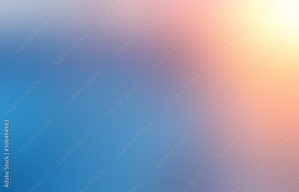 Bright sun light on empty background. Winter sky blurred abstract illustration. Blue red yellow transition defocused pattern.