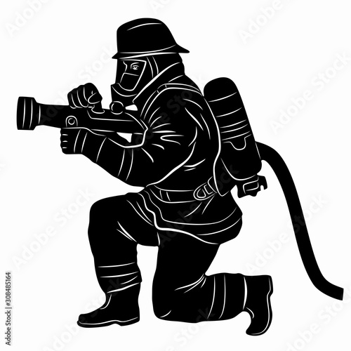 illustration of a fireman, vector drawing