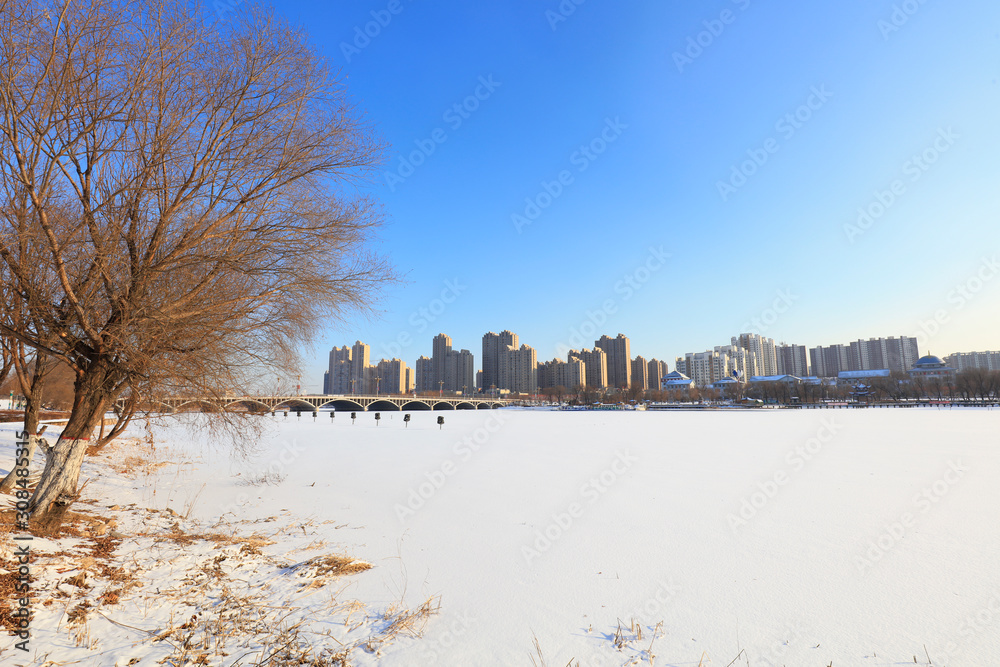 Fototapeta premium Urban bridges in snow