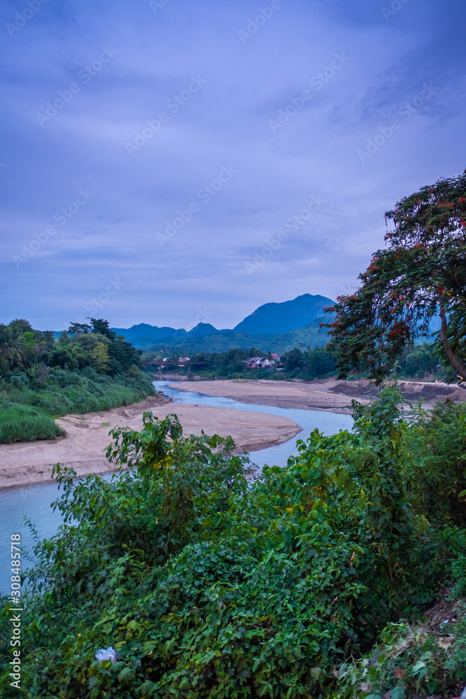 beautiful view of river and mountain at LuangPrabang, Laos
