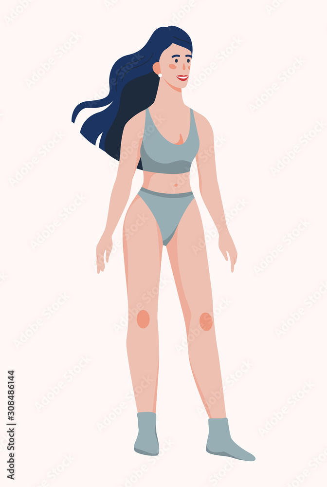 Human body illustration. Beautiful slim girl in underwear. Woman wearing sport Human body illustration. Beautiful slim girl in underwear. Woman wearing sport