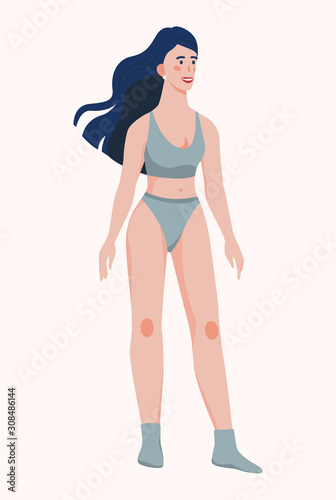 Human body illustration. Beautiful slim girl in underwear. Woman wearing sport