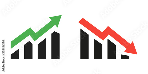 Profit growing green and red arrow icons. Isolated vector icon. Progress bar. Growing graph icons graph sign. Chart increase profit. Growth success arrow icon. EPS 10
