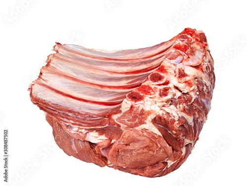 raw meat cutlet of beef ribs on a white background